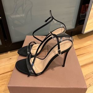 Gianvito rossi black g string ankle strap sandal pvc satin 38.5